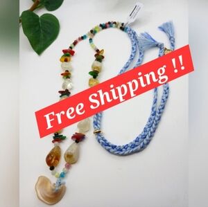 Free People Ariana Ost Bohemian Beach Washed Ashore Pendant Strand Necklace NWT